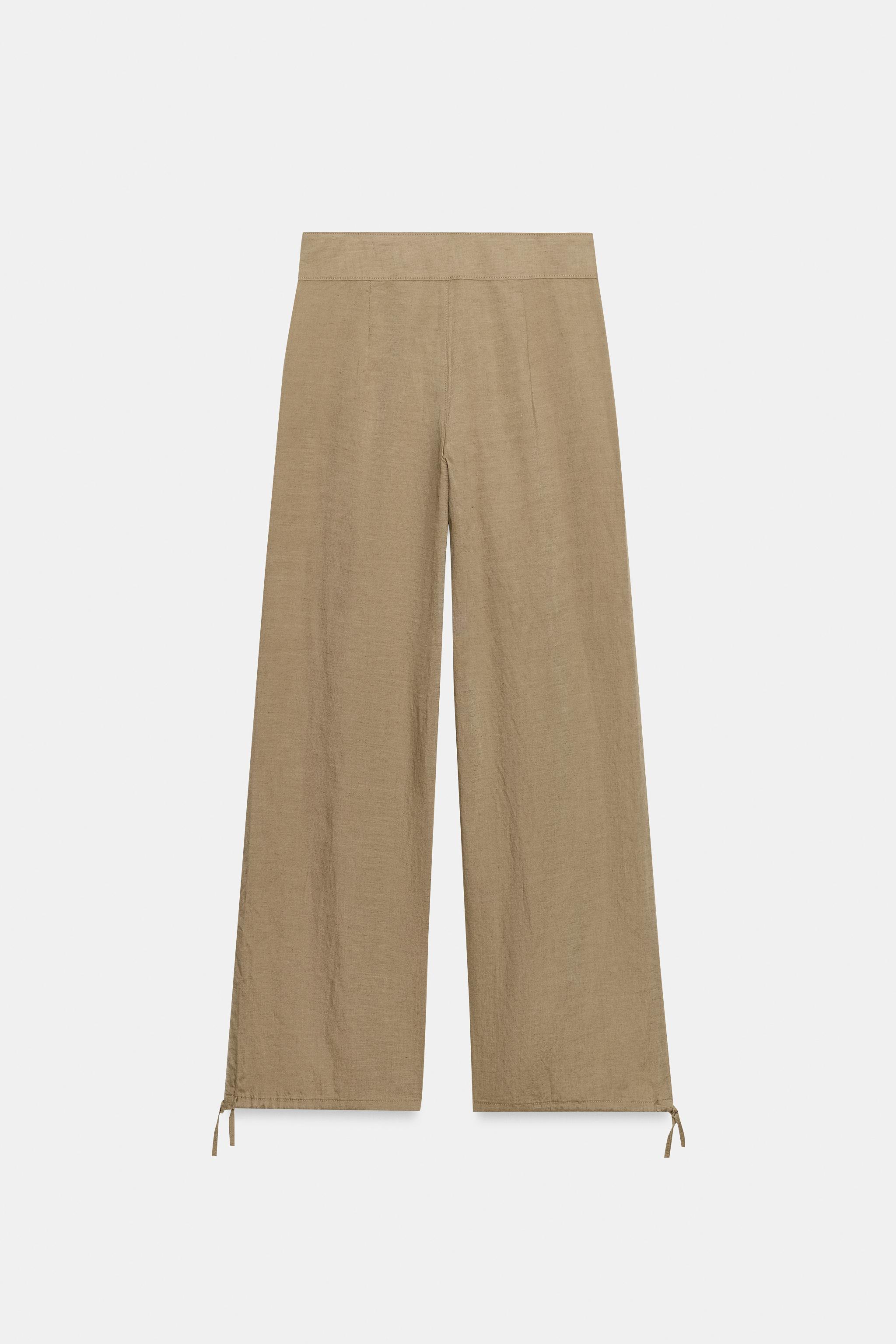 LINEN DRAWSTRING WIDE LEG PANTS